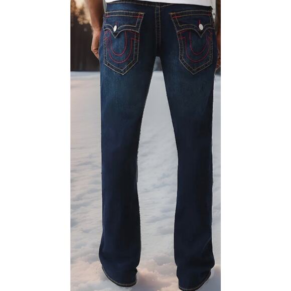 True Religion Jeans Ricky Big T Flap Relaxed Straight Men’s 36x30 Dark Mahogany - Picture 2 of 10